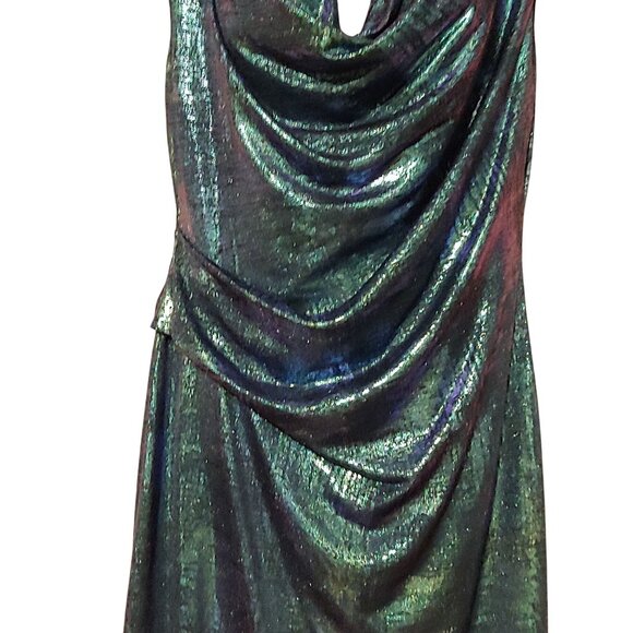 Connected Apparel Mermaid Metallic Slinky Clubwear Sultry Drapey Liquid Dress - Picture 4 of 11
